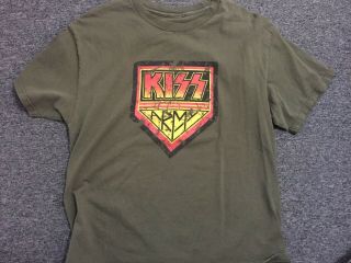 KISS Rock Band Distressed Vintage Army Patch Logo T - shirt size L 2