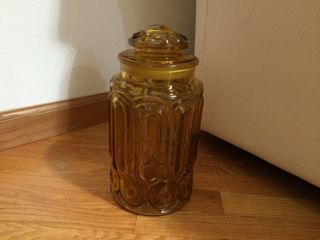 Vtg L.  E.  Smith Amber Moon & Stars Apothecary Canister Jar Food Canister @11 1/2 "