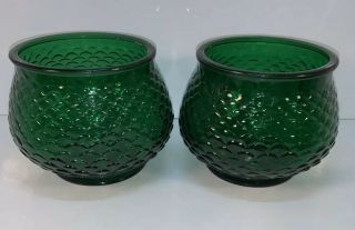 2 Emerald Green Glass Fish Scale Bowl Planter Vase E.  O.  Brody Co.  Usa G100