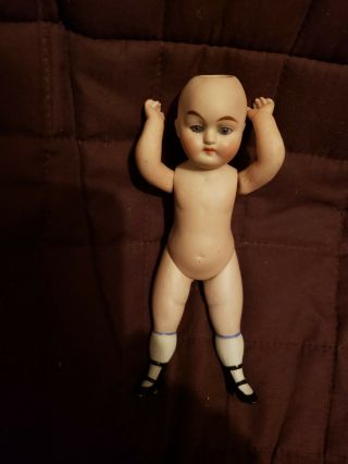 Antique German Bisque Head Doll With Fully Jointed Body,  Eyes & Face
