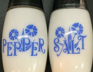 Vtg Corning Blue Cornflower Salt & Pepper Shakers Milk Glass Gemco Westinghouse 2