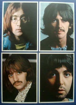 Beatles 4 Glossy Photos From The 1968 White Album 7 3/4 " X 10 3/4 "