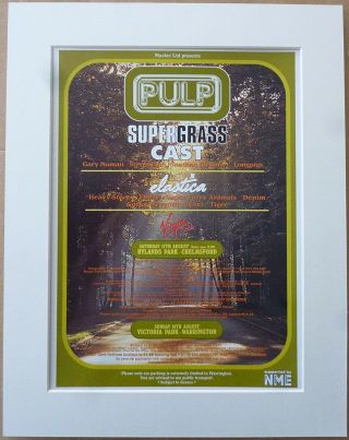 Pulp Supergrass Cast V Festival 1996 Music Press Poster Type Advert In Mount