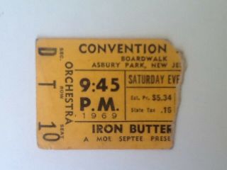Iron Butterfly 1969 Convention Hall Asbury Park,  Nj Ticket Stub