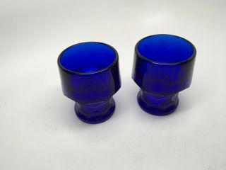 Vintage Pair (2) Cobalt Blue Glass 3 1/2” Georgian Juice Tumblers -