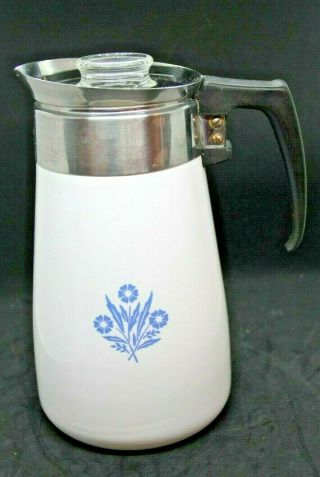 Vintage Corelle Corning Ware 9 Cup Coffee Tea Pot Blue Cornflower Design