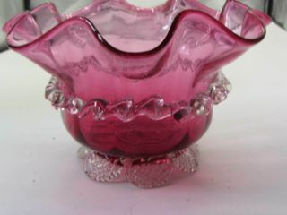 Vintage Rose Cranberry Hand Blown Glass Ruffled Edge Petal Footed Bowl Dish 2