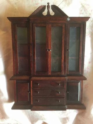 1” Scale Miniature Mahogany Breakfront China Cabinet For Doll House