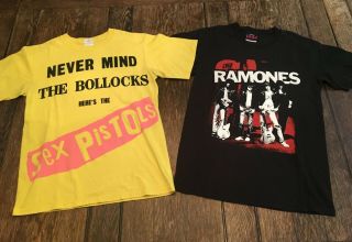 Sex Pistols & Ramones Mens S Small Shirts Punk Rock Skateboarding The Clash Wow