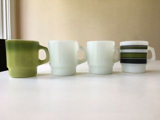 Vintage Fire King Coffee Cups\mugs Milk Glass 3.  5 Tall,  D Handle Stackable