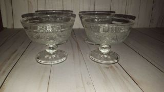 Set Of 4 Pressed Sandwich Glass Pedestal Dessert Cups Bowls Dish G