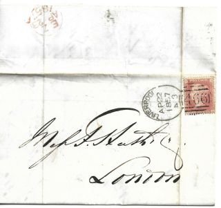 Gb 1857 1d Red Stars Entire With Liverpool 466 Spoon Duplex To London