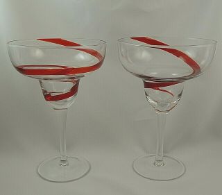 Swirline Red By Pier 1 Swirl - Margarita Glass - Set Of 2 - 7 1/4 " Tall