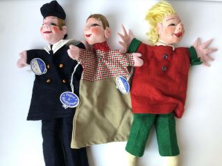 Set Of 3 Vintage German Kunstlerpuppe Hand Puppets With Tags