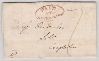 Gb 1826 Pre - Stamp Entire 7d Rate Paid At Liverpool To Congleton Cheshire