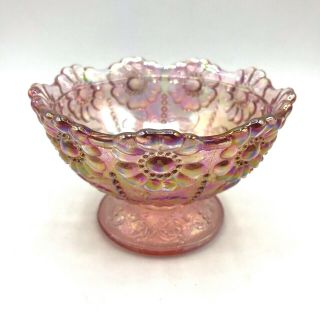 Vintage Fenton Glass Pink Iridescent Flower Candy Dish Bowl Without Lid 3 " Tall