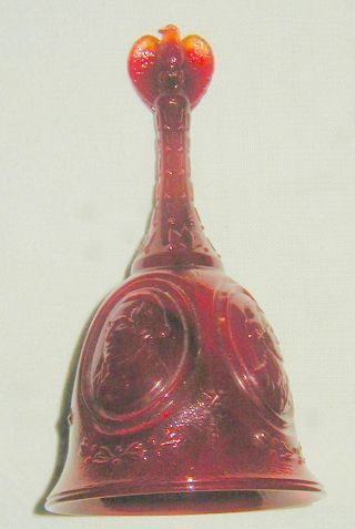 Vintage Fenton Art Glass Bell,  Ruby Red Slag Bicentennial W Medallions,  Eagle