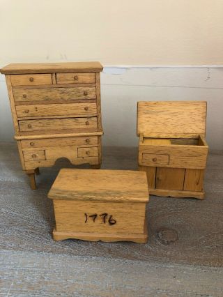 Sonia Messer Vintage Miniatures.  Colonial Bedroom Set Hope Chest High Boy