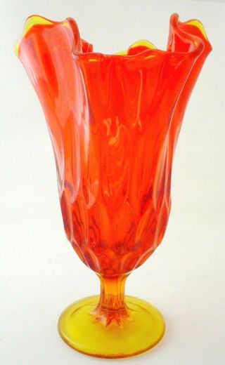 Vintage Mid Century Persimmon Viking Art Glass Pedestal Vase Stretch 9 "