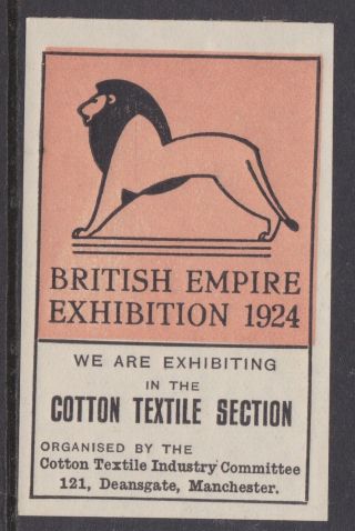 Stamps 1924 British Empire Exhibition Cotton Textile Section Label Etiquette