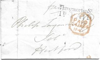 Gb 1845 Wrapper With Throgmorton St 1d Paid Cachet To Hertford Herts