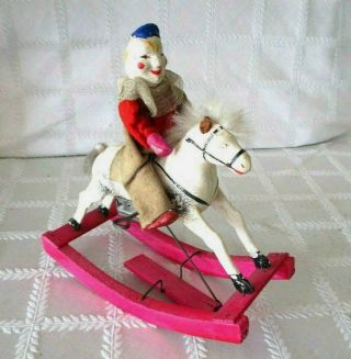 Pre - War Japan - Clown On Rocking Horse - Wind - Up Antique Toy - 8.  5 " - Composition - Doll