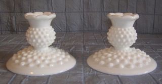 Vintage Milk Glass Hobnail Candle Holders (b6)