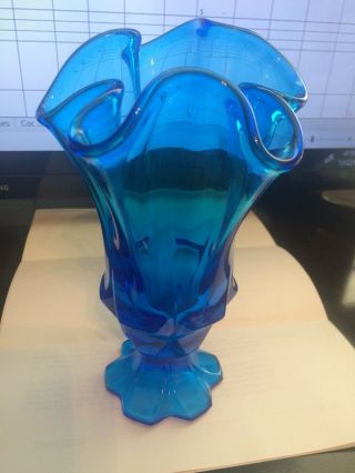Vintage Fenton Clear Blue Glass 7 " Ruffled Top Vase