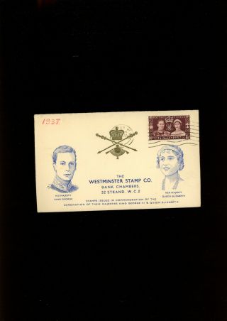 1937 Coronation Scarce Illustration Westminster Stamp Co Fdc London Wc Wavy Line
