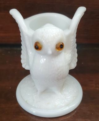 Open Winged Owl W Eyes Toothpick Holder Vintage Westmoreland White Milk Glass