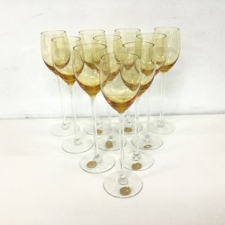 Set Of 10 Long Stemmed Bohemia Glass Frosted Yellow Drinking Glasses 402
