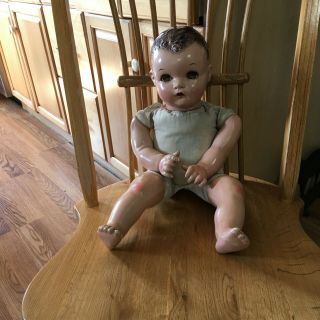 Vintage 20 " Composition Doll With Weighted Sleepy Eyes Has Broken Voice Box