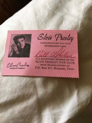 Vintage Elvis Presley Complimentary Fan Club Membership Card