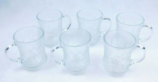 Arcoroc Canterbury Crocus Clear Glass 10 Oz Coffee/tea Cups Mugs Set Of 6
