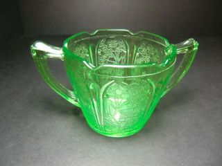 Jeannette Glass Co.  - Sugar Bowl - Cherry Blossom - Green