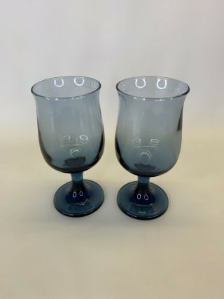Libbey Tulip Connoisseur Dusky Blue Wine Goblets Vintage Set 2