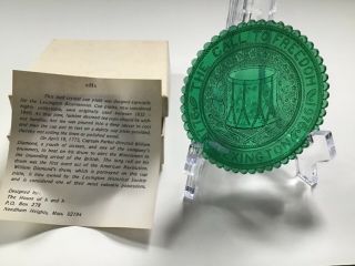 The Call To Freedom Lexington Ma Bicentennial 1976 Glass Cup Plate Green