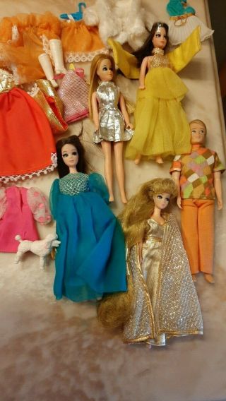 Dawn Doll and friends by Topper Toys in 1970 case,  clothes,  shoes,  acc. 2