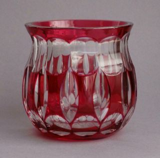 Vintage Heavy/chunky Flashed/polished Cranberry & Clear Glass Vase Red/pink
