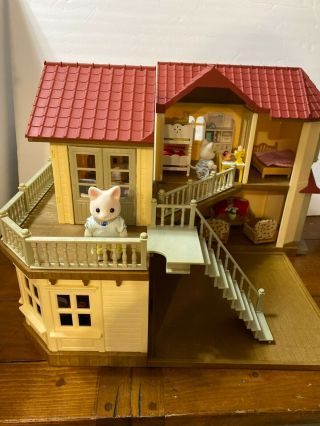 Calico Critters Red Roof Country Home With Accessories,  Car,  & Silk Cat Family