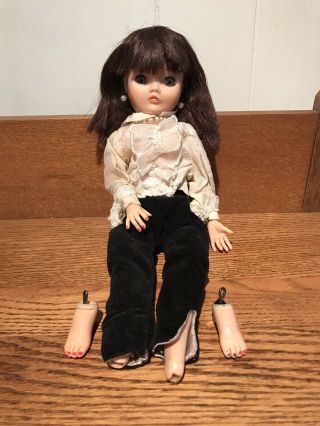 Vintage Uneeda Doll 13” Jointed Black Velvet Pants White Shirt Pearl Necklace