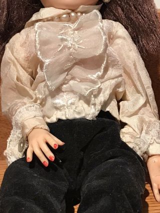 VINTAGE UNEEDA DOLL 13” JOINTED Black Velvet Pants White Shirt Pearl Necklace 3