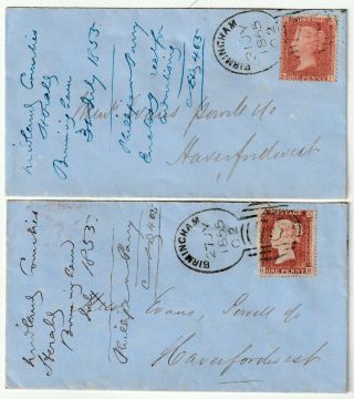 1855 X 2 Birmingham Spoon Postmarks Herald To Evans Powell & Co.  Haverfordwest