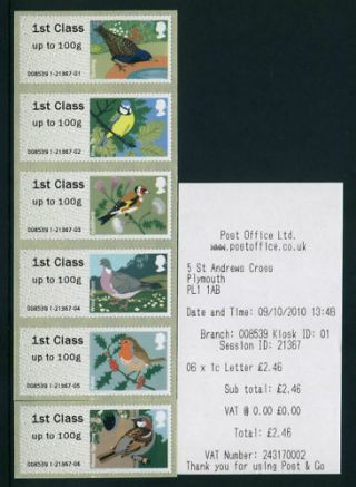 Birds 1 Post Go Plymouth K1 1st Class Set Of 6 - Scarce Sg Cat £45