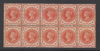 Block Of 10 Gb Qv 1/2d Vermilion Sg197 No Gum / Jubilee Stamps
