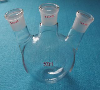 500ml,  3 - Neck,  24/29,  Round Bottom Glass Flask,  Three Necks,  Lab Chemical Bottle 3