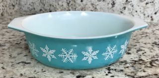 Vtg Pyrex 1 - 1/2 Qt Turquoise Snowflake Oval Casserole Baking Dish 043 No Lid