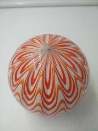 Large Dynasty Gallery Art Glass Paperweight Orange White Swirl