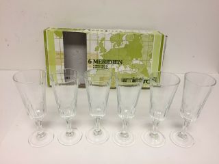 Set Of 6 Meridien Luminarc Ribbed 4 Oz Wine Glasses Made In France