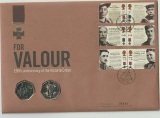 Gb Stamps Coin Cover - For Valour - 2x Unc.  50p Coins